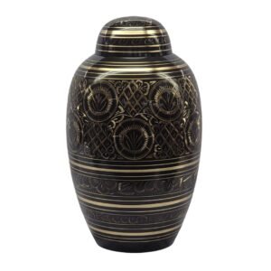 Golden Etched Reverence - Solid Brass Urn with Polished Black and Gold Finish - BR201BK