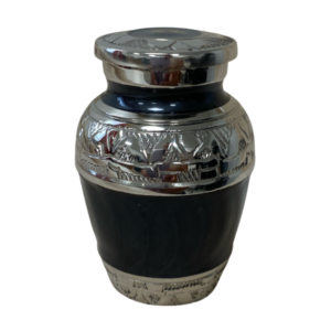 Solid Brass urn with faux texture Black enamel high polish finish.  - BR903E-BK-K