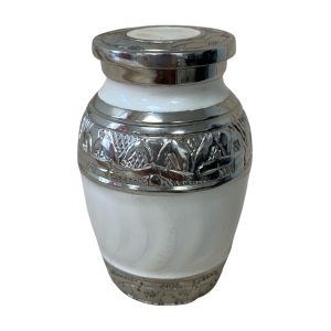 Solid Brass urn with faux texture White enamel high polish finish - BR902E-WT-K