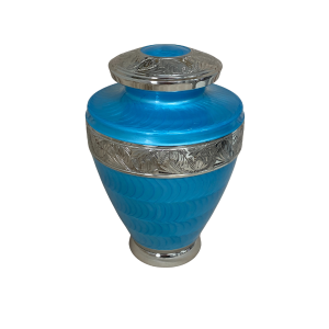 Solid Brass urn with a faux texture Bahama Blue enamel high polish finish - BR1003E-BB-A