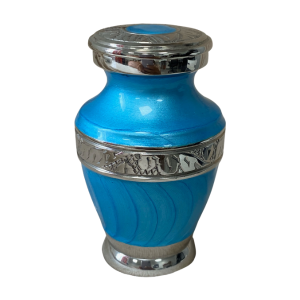 Solid Brass urn with a faux texture Bahama Blue enamel high polish finish - BR1003E-BB-K