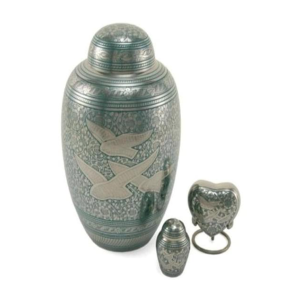 SOLID BRASS "Going Home" Pewter and Sky Blue etched Doves - BR202GH-A