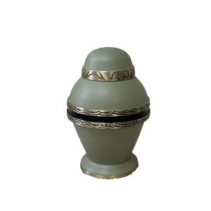 Solid Brass urn with a Moss color Matte finish garnished with an etched brass band-BR702MOSS-K