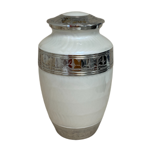 Solid Brass urn with faux texture White enamel high polish finish - BR902E-WT-A