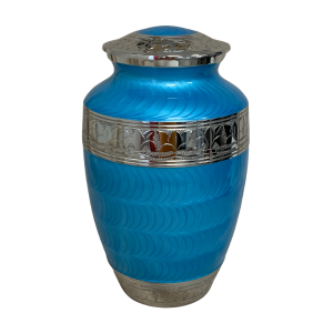 Solid Brass urn with faux texture Bahama Blue  enamel high polish finish - BR905E-BB-A