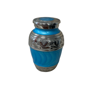Solid Brass urn with faux texture Bahama Blue  enamel high polish finish - BR905E-BB-K