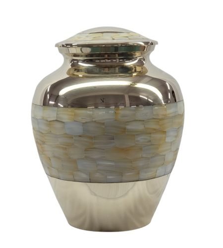 Pearlescent Serenity - Solid Brass Urn with Mother of Pearl Inlay - BR601MP